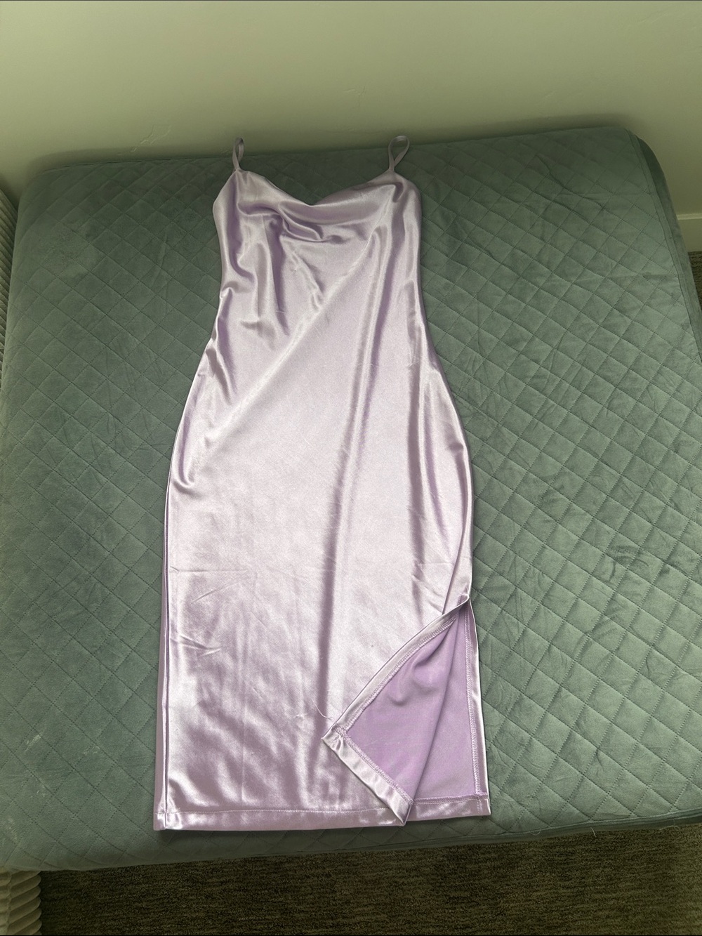 Lavender Satin Slip Dress with Side Slit